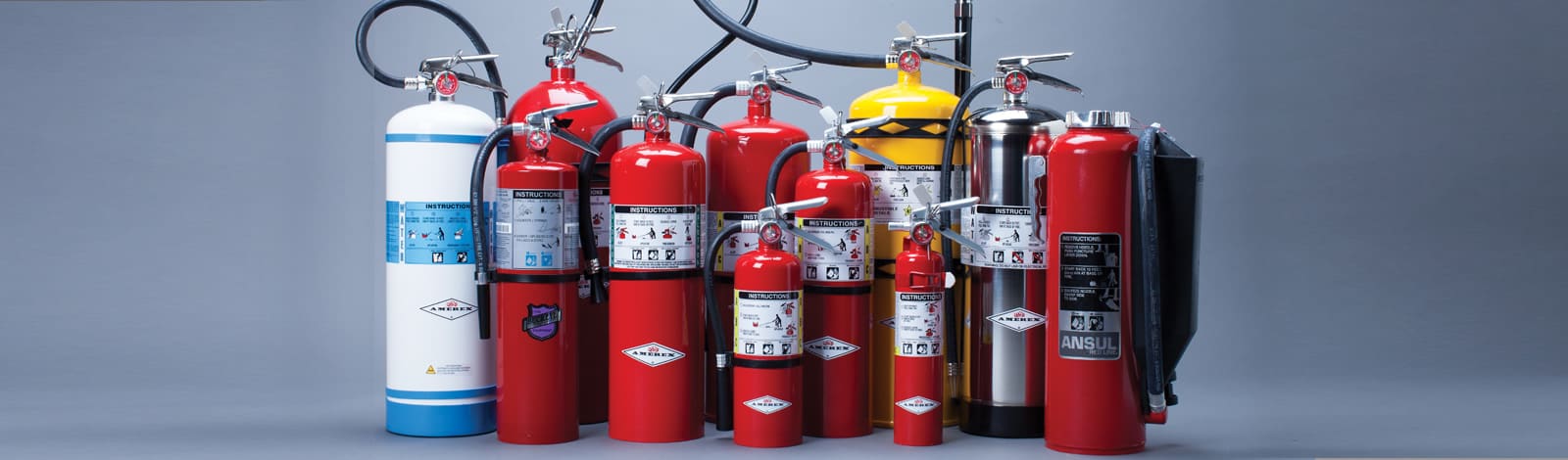 Portable fire extinguishers of several types